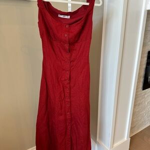 Mango Sleeveless Button-Front Maxi Dress in Deep Red